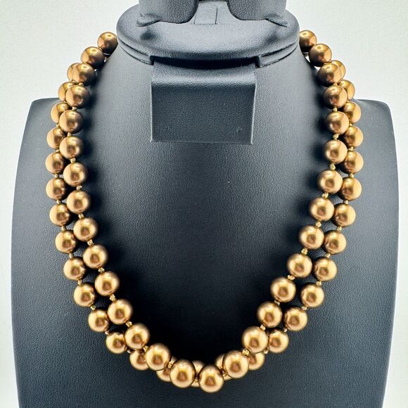 Vintage Napier Brass Tone Necklace Double Strand Retro Glam Statement Timeless - Picture 4 of 8